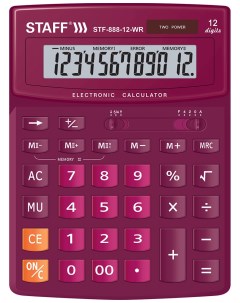 Калькулятор настольный TF 888 12 WR 200х150мм 12 разр двойное питание БОРДОВЫЙ 250454 Staff