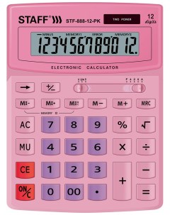 Калькулятор настольный STF 888 12 PK 200х150мм 12 разрядов двойное питание РОЗОВЫЙ 250452 Staff