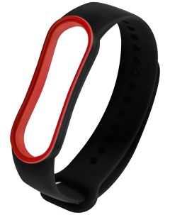 Ремешок двухцветный для фитнес браслета Xiaomi Mi Band 5 Mi Smart Band 6 черный с красной окантовкой Red line