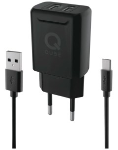 Сетевое зарядное устройство c дата кабелем USB Type C QWCTYPEC24BLK 2 USB 2 4A цвет черный Qumo