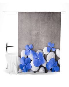Шторы для ванной синяя плюмерия 145х180 см Сирень