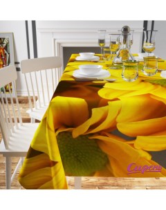 Скатерть желтые хризантемы 145х220 см Сирень