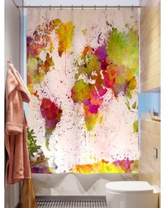 Фотошторы для ванной цветная карта мира 180х200 см Олимп текстиль