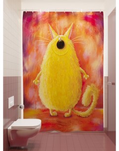 Фотошторы для ванной счастливый котик 180х200 см Олимп текстиль