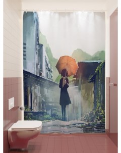 Фотошторы для ванной с оранжевым зонтиком 180х200 см Олимп текстиль