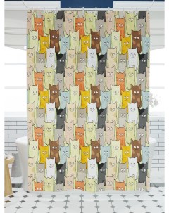 Фотошторы для ванной фон из котиков 180х200 см Олимп текстиль