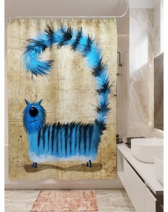 Фотошторы для ванной синяя полосатая кошка 180х200 см Олимп текстиль
