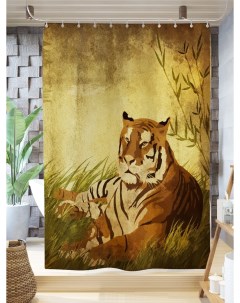 Фотошторы для ванной тигр и пагоды 180х200 см Олимп текстиль