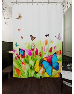 Фотошторы для ванной бабочки на цветах 180х200 см Олимп текстиль