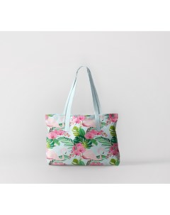 Пляжная сумка фламинго на цветах 50х40 см Олимп текстиль
