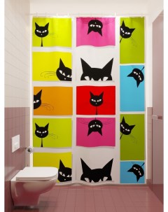 Фотошторы для ванной черный котик 180х200 см Олимп текстиль