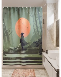 Фотошторы для ванной самурай в ночи 180х200 см Олимп текстиль