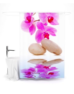 Шторы для ванной орхидея и камни 145х180 см Сирень