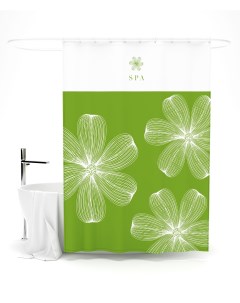 Шторы для ванной зеленые цветы 145х180 см Сирень