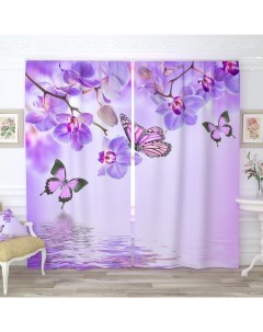 Фотошторы Бабочки у воды с орхидеями 145х260 см 2 шт Олимп текстиль