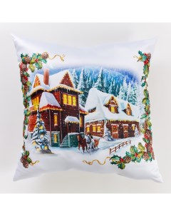 Декоративная подушка рождество в альпах 40х40 Сирень