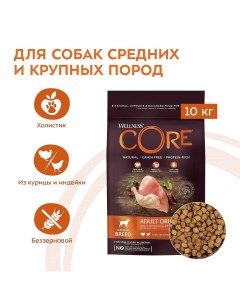 Сухой корм Wellness Индейка с курицей для взрослых собак средних пород 10кг Core