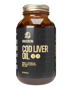 Биологически активная добавка к пище Cod Liver Oil 410 мг витамины D A E 60 капсул Grassberg