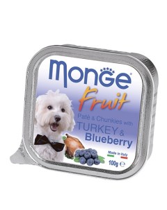 Влажный корм Консервы Монж Фрукт для взрослых собак Индейка с Черникой цена за упаковку Monge