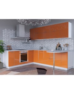 П образная кухня Валерия М 09 Оранжевый глянец Белый Bravo