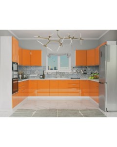 П образная кухня Валерия М 11 Оранжевый глянец Белый Bravo