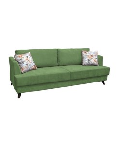 Прямой диван кровать Дамаск Лаундж 25 зеленый Фибра 2885 5 Коричневые цветы Bravo