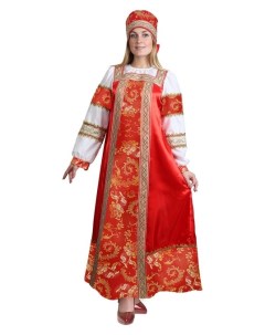 Русский народный костюм Золотые узоры платье сорока атлас р 52 рост 172 см Страна карнавалия