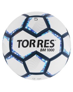 Мяч футбольный BM 1000 размер 5 32 панели мягкий PU термосшивка цвет белый серебряный синий Torres