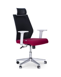 Кресло офисное Престиж белый пластик черная сетка вишневая ткань Norden