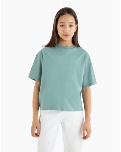 Бирюзовая базовая футболка oversize для девочки Gloria jeans