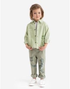 Оливковая свободная рубашка с динозавром для мальчика Gloria jeans
