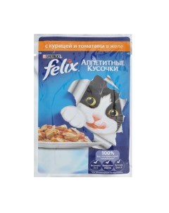 Аппетитные кусочки Кусочки паштета в желе для взрослых кошек с курицей и томатами 85 гр Felix