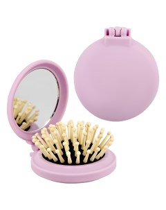 Расческа для волос с зеркалом с деревянными зубчиками фиолетовая Lady pink