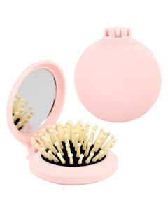 Расческа для волос с зеркалом с деревянными зубчиками желтая Lady pink