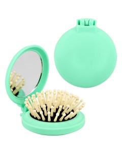 Расческа для волос с зеркалом с деревянными зубчиками зеленая Lady pink