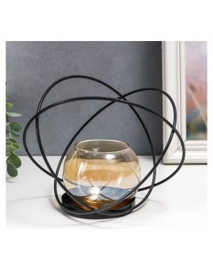 Подсвечник металл стекло на 1 свечу Лофт сплетение колец чёрный 14х17 5х11 5 см Nnb