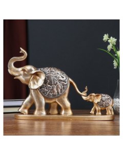 Сувенир полистоун Слон со слонёнком с барельефом на попоне стадо слонов 24х8 5х36 см Nnb