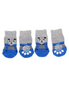 Носки нескользящие Мишки размер S 2 5 3 5 6 см набор 4 шт синие Пижон