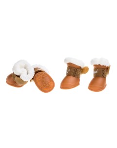 Ботинки резиновые с мехом на липучках для собак S коричневый унисекс Petmax