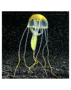 Декор для аквариума медуза силиконовая с неоновым эффектом 5 х 5 х 15 см оранжевая Nnb
