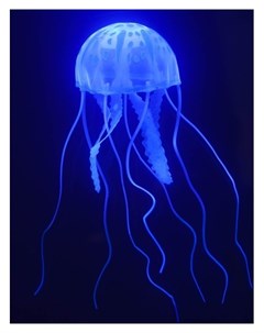 Декор для аквариума медуза силиконовая с неоновым эффектом 5 х 5 х 15 см синяя Nnb