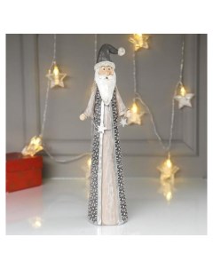 Сувенир полистоун Дед мороз в серой шубе с гирляндой со звёздами 31 5х7х9 5 см Nnb