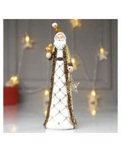 Сувенир полистоун Дед мороз в золотой шубе с птичкой и звездой 22х6 5х7 см Nnb