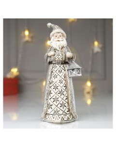 Сувенир полистоун Дед мороз в серой шубе с фонариком 19 5х7х7 5 см Nnb