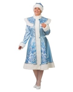 Карнавальный костюм Снегурочка сатин шуба с аппликацией шапка варежки цвет голубой р 50 52 Batik