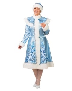Карнавальный костюм Снегурочка сатин шуба с аппликацией шапка р 54 56 рост 176 см цвет голубой Batik