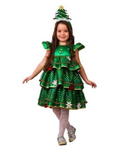 Карнавальный костюм Ёлочка малышка сатин платье ободок размер 26 рост 104 см Batik
