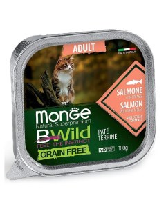 Консервы Cat BWild Grain Free беззерновые для взрослых кошек из лосося с овощами 100гр Monge