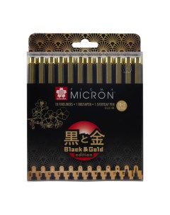 Набор капиллярных ручек Pigma Micron Gold Limited Edition 12 шт 003 12 brush PN черный Sakura