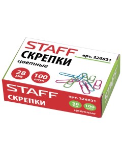 Скрепки 28 мм цветные 100 шт в картонной коробке Staff